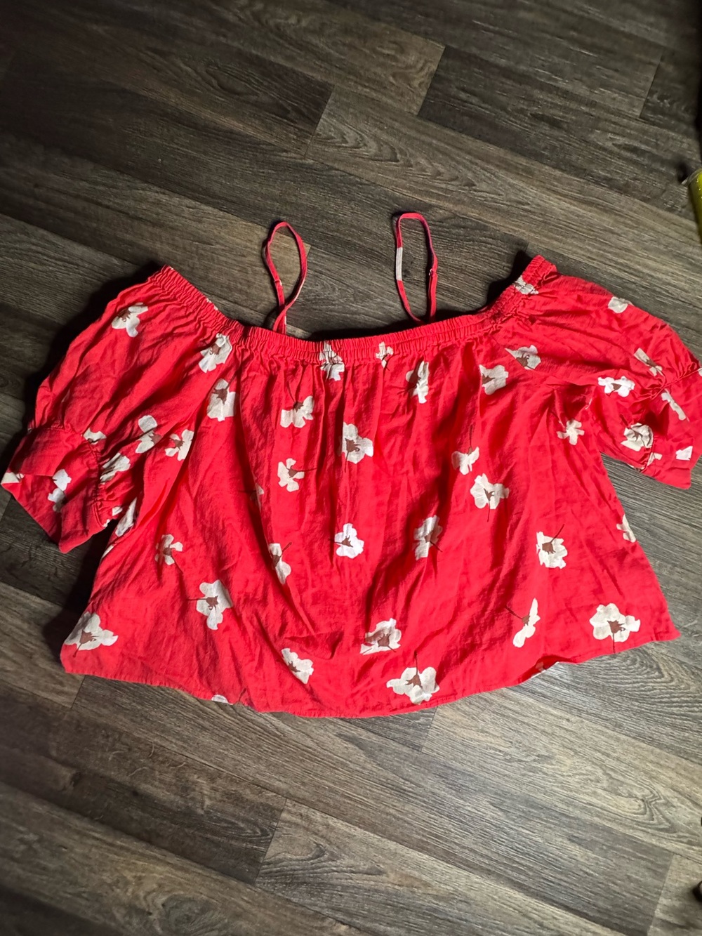 Universal Thread Red Floral Off-Shoulder Crop Top